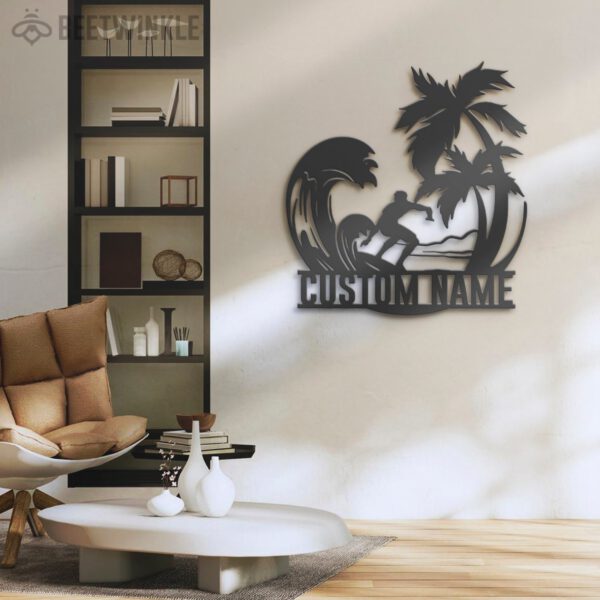 Custom-Palm-Tree-Wave-Man-Surfing-Metal-Wall-Art-LED-Light-6