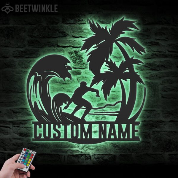 Custom-Palm-Tree-Wave-Man-Surfing-Metal-Wall-Art-LED-Light