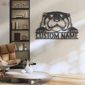 Custom-Peeking-Otter-Metal-Wall-Art-LED-Light-3