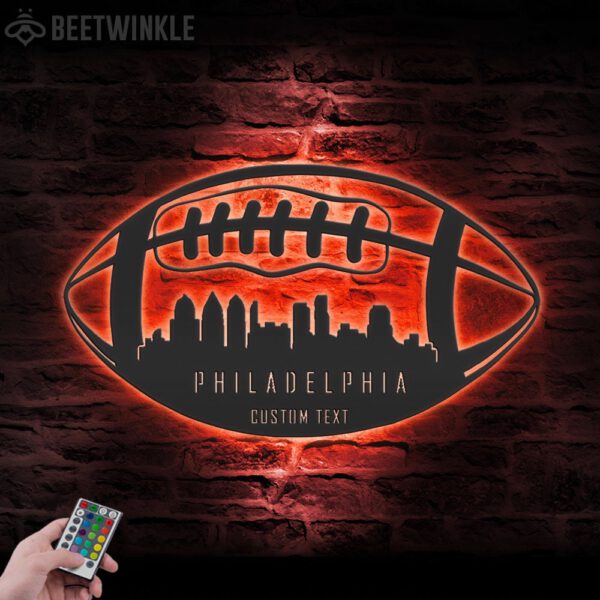 Custom-Philadelphia-Skyline-American-Football-Metal-Wall-Art-LED-Light-5