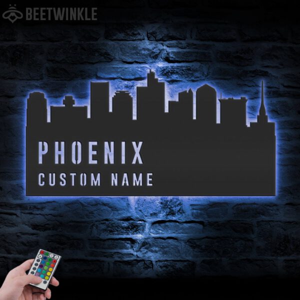 Custom-Phoenix-Skyline-Metal-Wall-Art-LED-Light-3