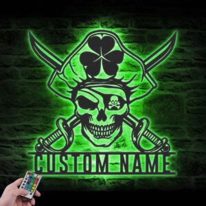 Custom-Pirate-Skull-Shamrock-Metal-Wall-Art-LED-Light-2