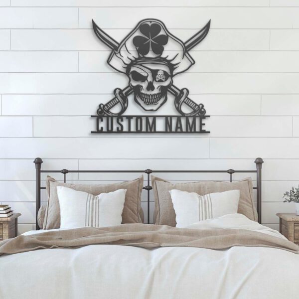 Custom-Pirate-Skull-Shamrock-Metal-Wall-Art-LED-Light-5