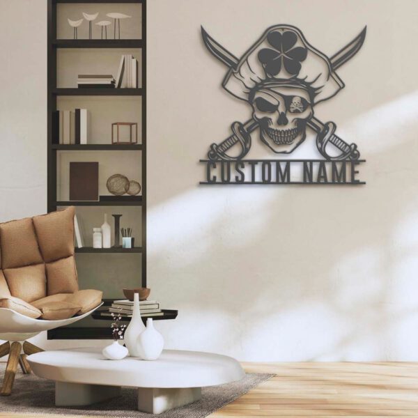 Custom-Pirate-Skull-Shamrock-Metal-Wall-Art-LED-Light-7