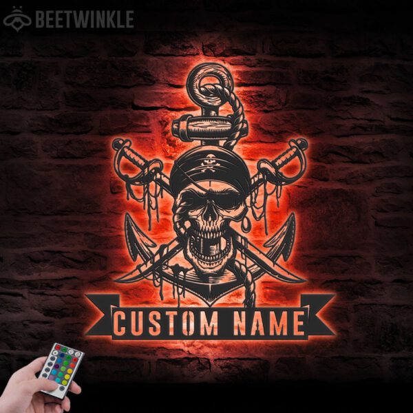 Custom-Pirate-Skull-Swords-Anchor-Metal-Wall-Art-LED-Light-2