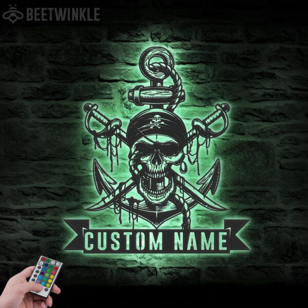 Custom-Pirate-Skull-Swords-Anchor-Metal-Wall-Art-LED-Light-4