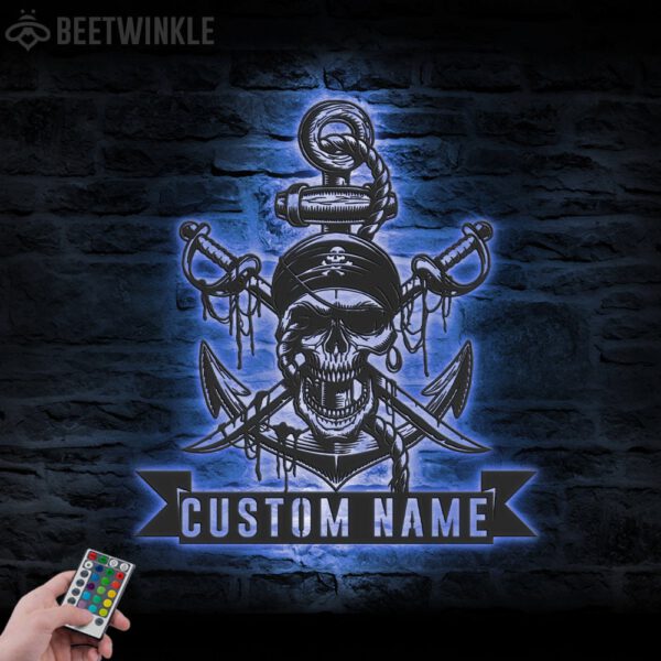 Custom-Pirate-Skull-Swords-Anchor-Metal-Wall-Art-LED-Light