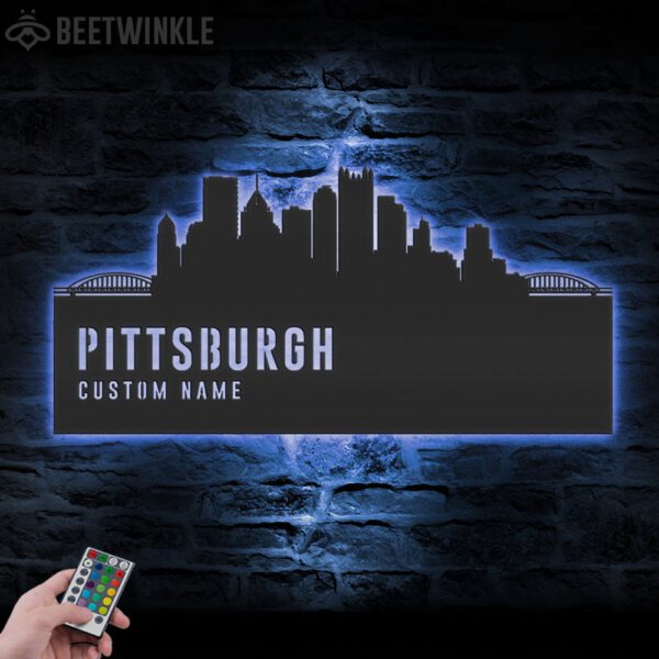 Custom-Pittsburgh-Skyline-Metal-Wall-Art-LED-Light-2