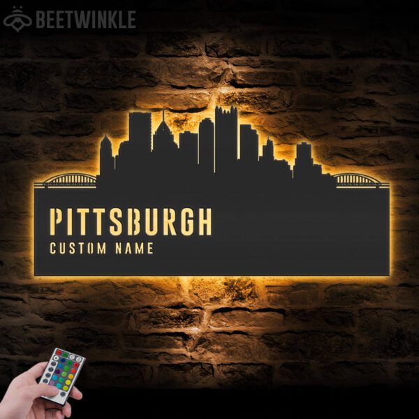 Custom-Pittsburgh-Skyline-Metal-Wall-Art-LED-Light