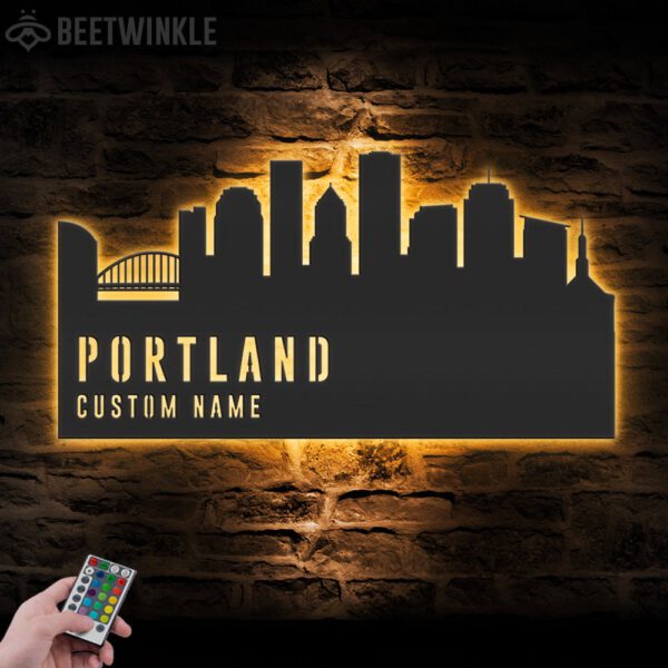 Custom-Portland-Skyline-Metal-Wall-Art-LED-Light-3