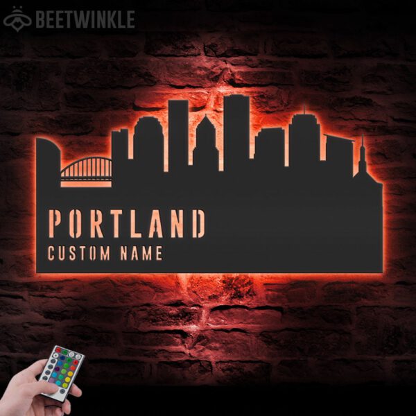 Custom-Portland-Skyline-Metal-Wall-Art-LED-Light-8