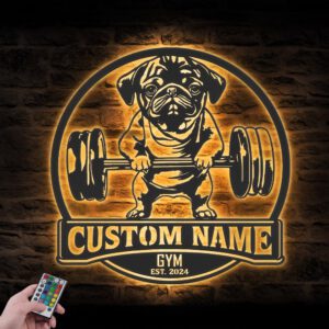 Custom-Pug-Dog-Lifting-A-Weight-Metal-Wall-Art-LED-Light_2