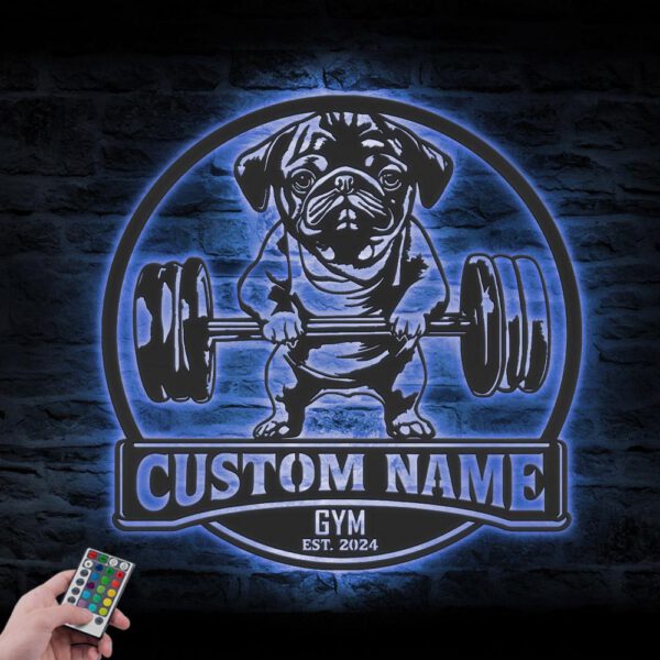 Custom-Pug-Dog-Lifting-A-Weight-Metal-Wall-Art-LED-Light_3