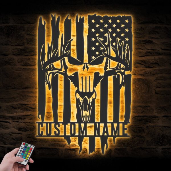 Custom-Punisher-Skull-Deer-Hunting-Metal-Wall-Art-LED-Light-1