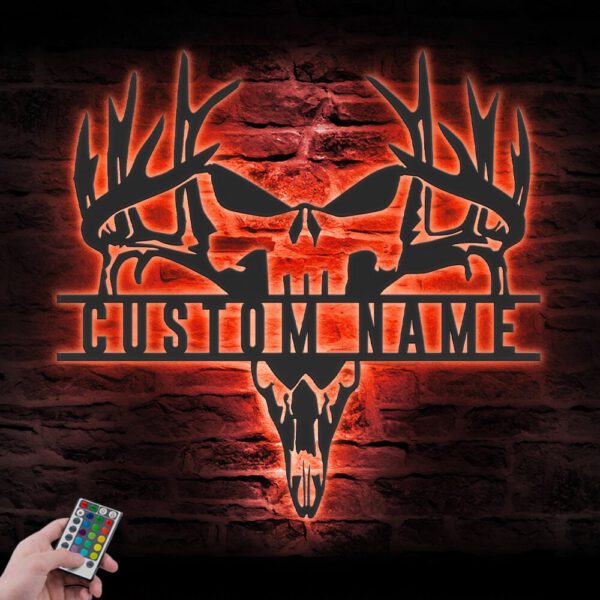 Custom-Punisher-Skull-Deer-Hunting-Metal-Wall-Art-LED-Light-2