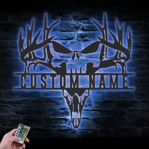 Custom-Punisher-Skull-Deer-Hunting-Metal-Wall-Art-LED-Light-5