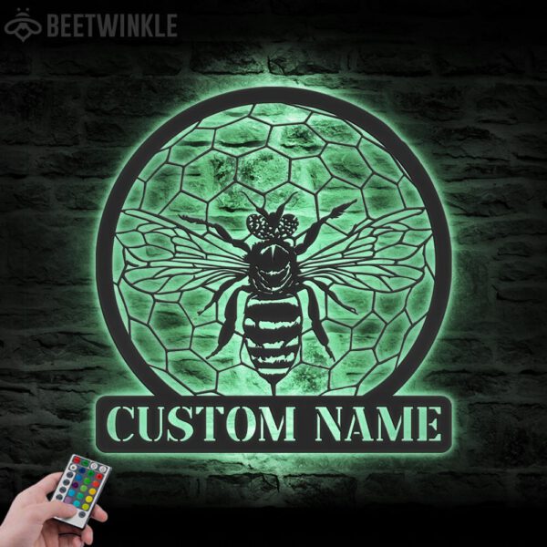 Custom-Queen-Bee-Metal-Wall-Art-LED-Light-1