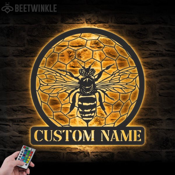 Custom-Queen-Bee-Metal-Wall-Art-LED-Light-2-1