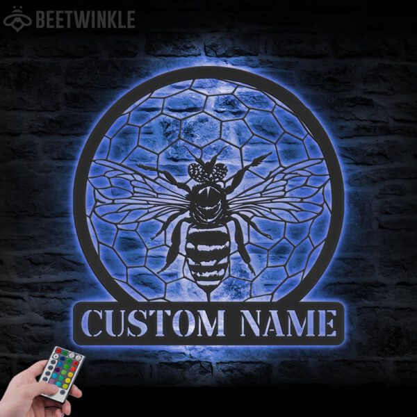 Custom-Queen-Bee-Metal-Wall-Art-LED-Light-3-1