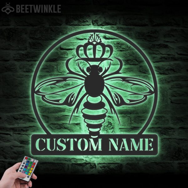 Custom-Queen-Bee-Metal-Wall-Art-LED-Light-3