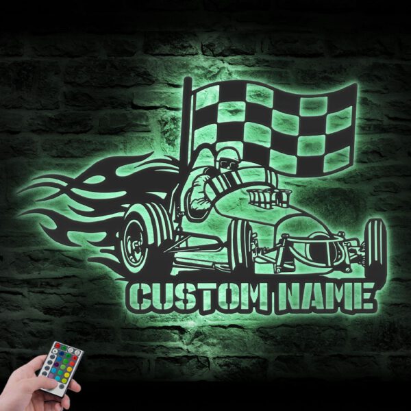 Custom-Racing-Flag-Sprint-Car-Metal-Wall-Art-LED-Light-1