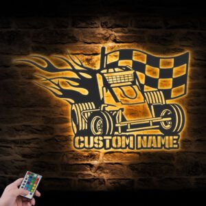 Custom-Racing-Flag-Sprint-Car-Metal-Wall-Art-LED-Light-10-2