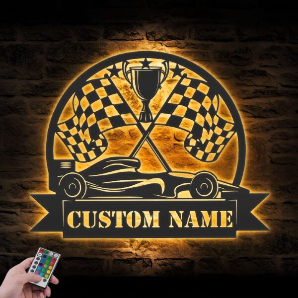 Custom-Racing-Flag-Sprint-Car-Metal-Wall-Art-LED-Light-10