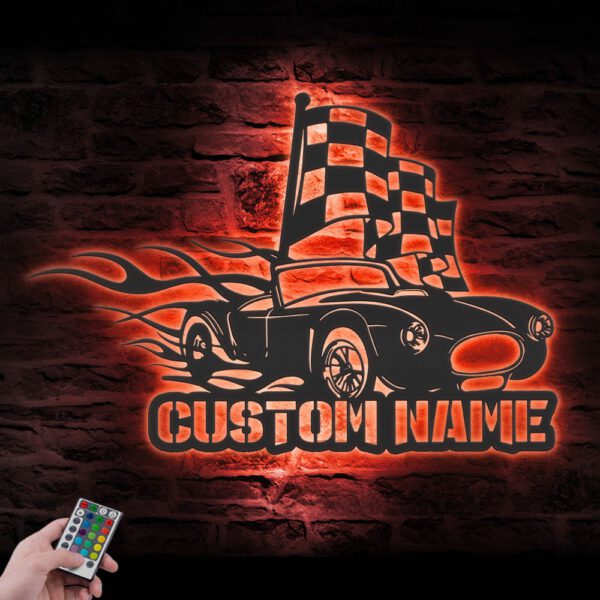 Custom-Racing-Flag-Sprint-Car-Metal-Wall-Art-LED-Light-12-1