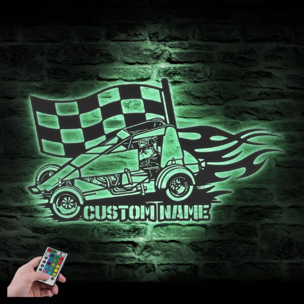 Custom-Racing-Flag-Sprint-Car-Metal-Wall-Art-LED-Light-13