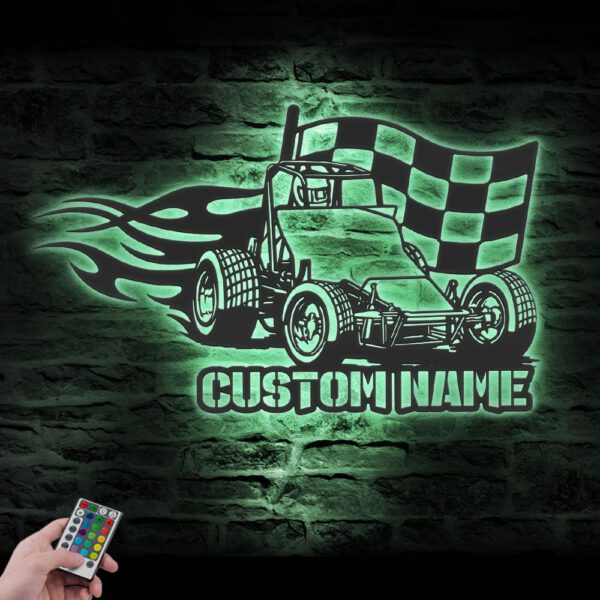 Custom-Racing-Flag-Sprint-Car-Metal-Wall-Art-LED-Light-14-2