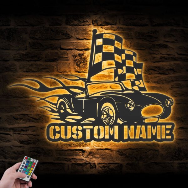 Custom-Racing-Flag-Sprint-Car-Metal-Wall-Art-LED-Light-16-1