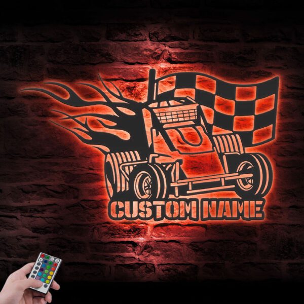 Custom-Racing-Flag-Sprint-Car-Metal-Wall-Art-LED-Light-18