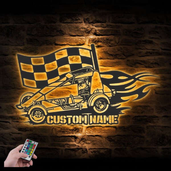 Custom-Racing-Flag-Sprint-Car-Metal-Wall-Art-LED-Light-4-6