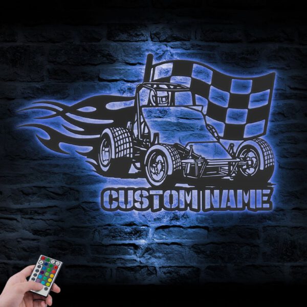 Custom-Racing-Flag-Sprint-Car-Metal-Wall-Art-LED-Light-5-3