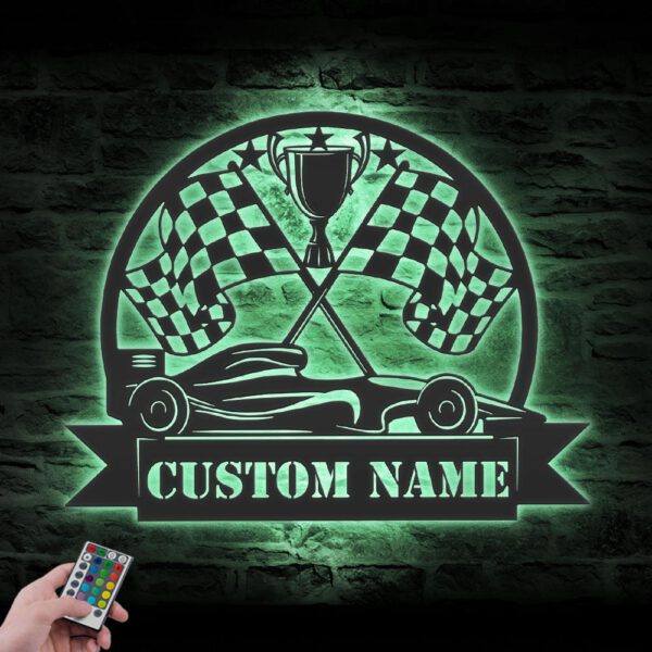 Custom-Racing-Flag-Sprint-Car-Metal-Wall-Art-LED-Light