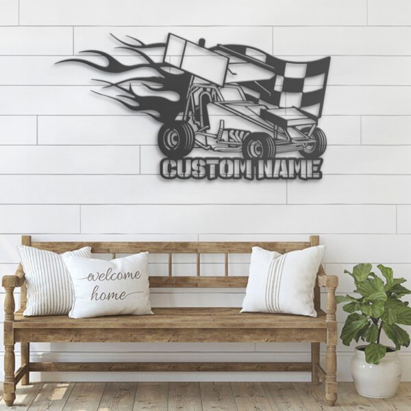 Custom-Racing-Flag-Sprint-Car-Metal-Wall-Art-LED-Light-7-5