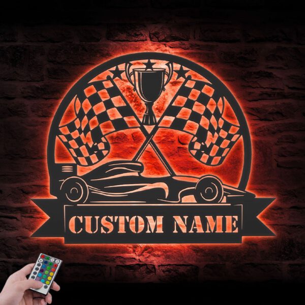 Custom-Racing-Flag-Sprint-Car-Metal-Wall-Art-LED-Light-9