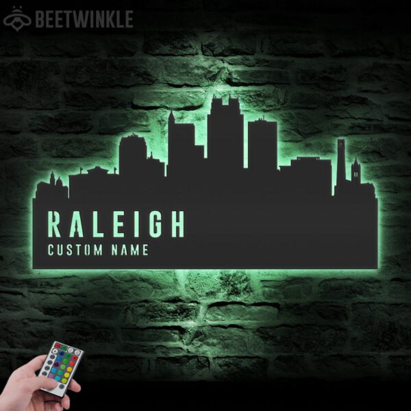 Custom-Raleigh-Skyline-Metal-Wall-Art-LED-Light-4