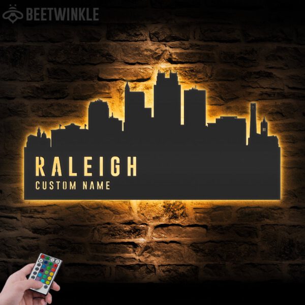 Custom-Raleigh-Skyline-Metal-Wall-Art-LED-Light-5