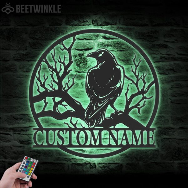 Custom-Raven-Metal-Wall-Art-with-LED-Light-1