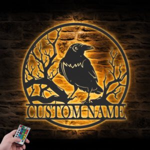 Custom-Raven-Metal-Wall-Art-with-LED-Light-3