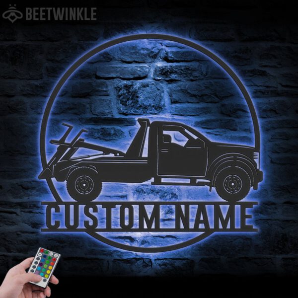 Custom-Rotator-Tow-Truck-Driver-Metal-Wall-Art-LED-Light-1