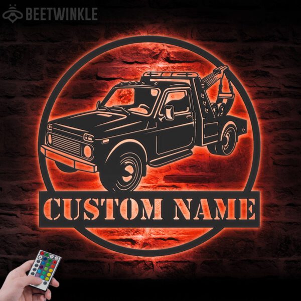 Custom-Rotator-Tow-Truck-Driver-Metal-Wall-Art-LED-Light-6