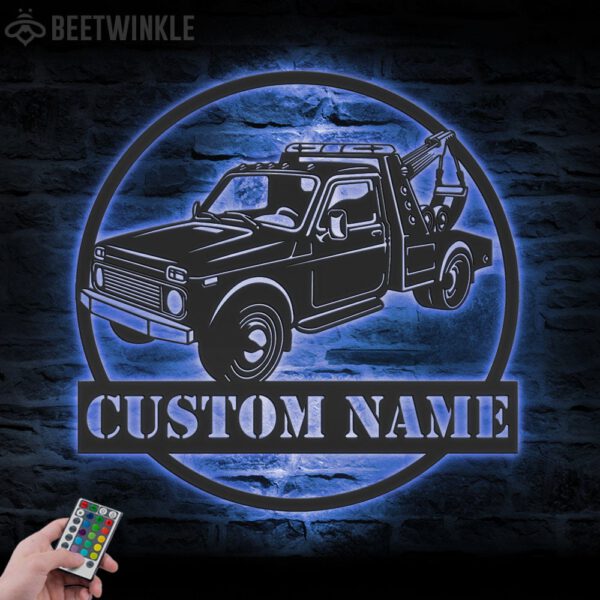 Custom-Rotator-Tow-Truck-Driver-Metal-Wall-Art-LED-Light