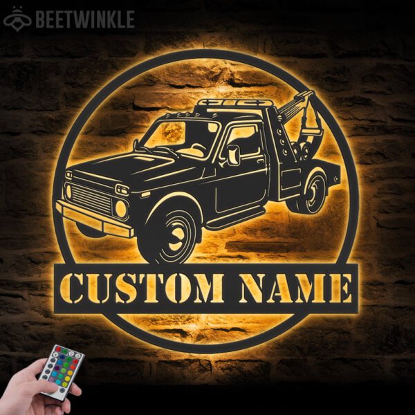 Custom-Rotator-Tow-Truck-Driver-Metal-Wall-Art-LED-Light-7