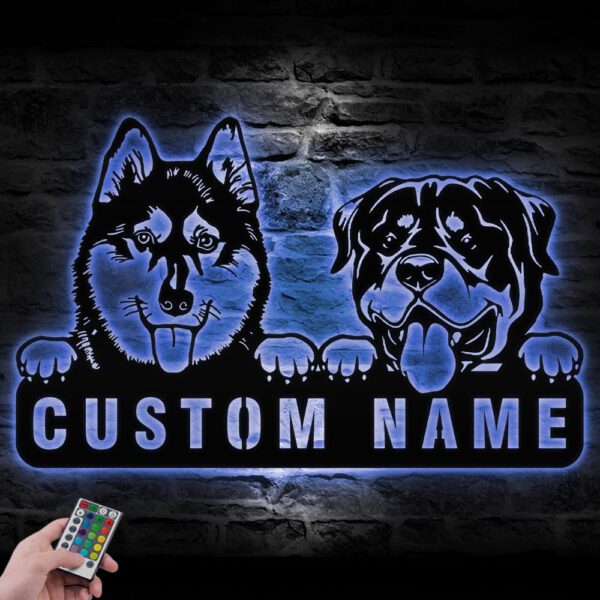 Custom-Rottweiler-And-Husky-Metal-Wall-Art-LED-Light_5