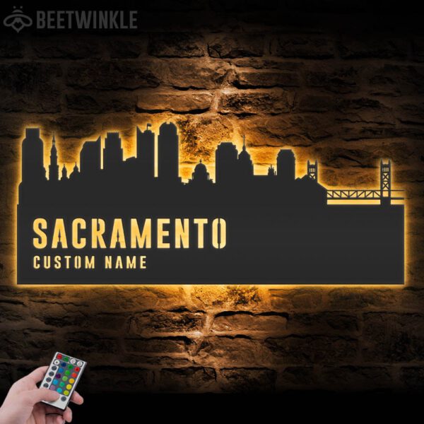 Custom-Sacramento-Skyline-Metal-Wall-Art-LED-Light-5