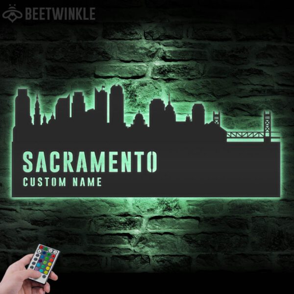 Custom-Sacramento-Skyline-Metal-Wall-Art-LED-Light-6