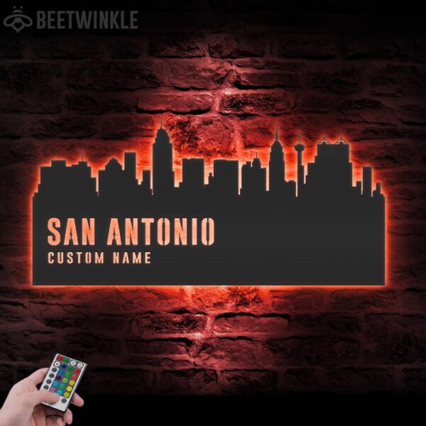 Custom-San-Antonio-Skyline-Metal-Wall-Art-LED-Light-5