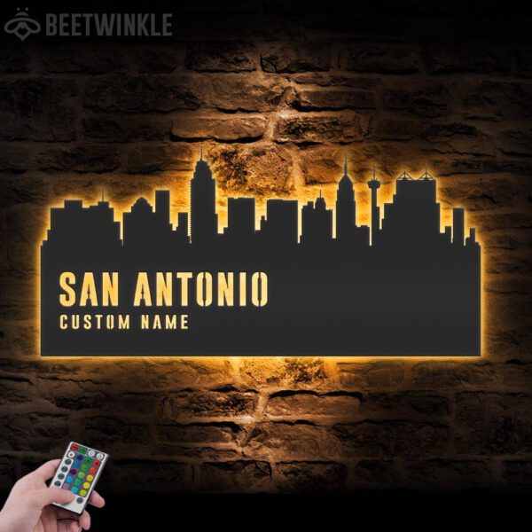 Custom-San-Antonio-Skyline-Metal-Wall-Art-LED-Light-8